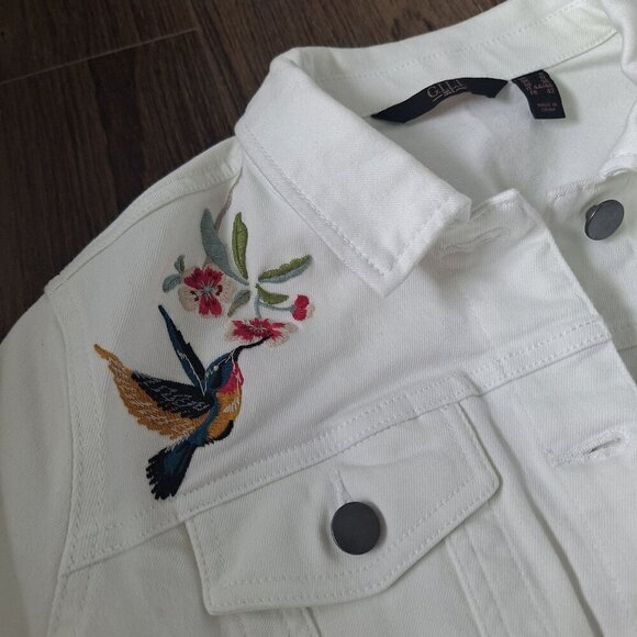 NWOT G.I.L.I. Hummingbirds Floral Embroidered Denim Jean Jacket Size 8 - Picture 4 of 8
